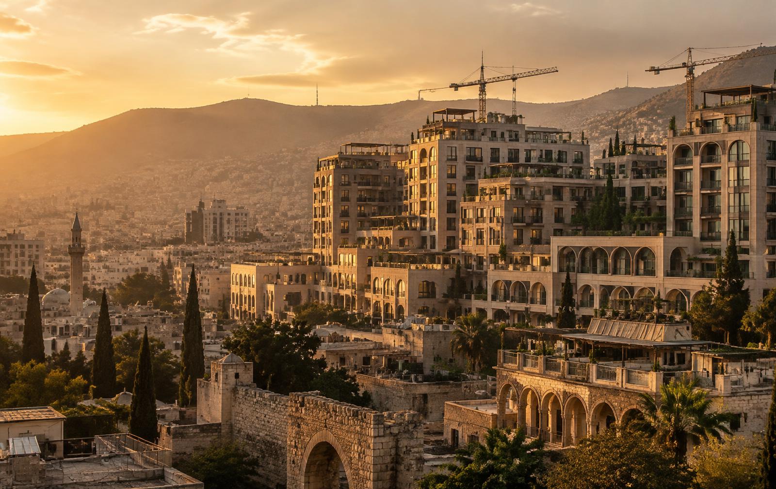 مشاريع تطوير عقاري حديثة فوق أفق مدينة سورية